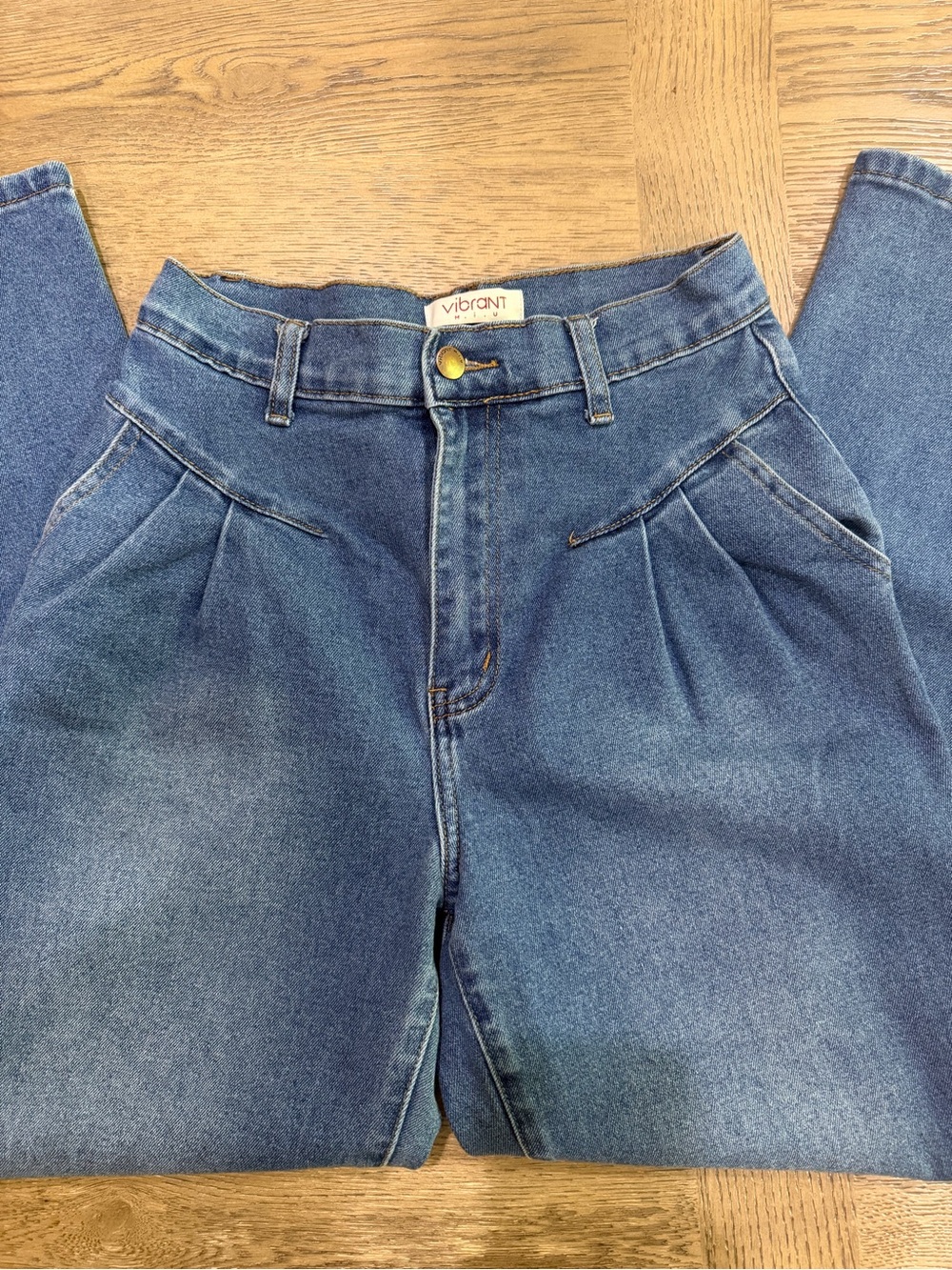 Vintage Vibrant MIU 80s 90s Blue Straight Leg Jeans with Pleat Detail - Picture 6 of 7